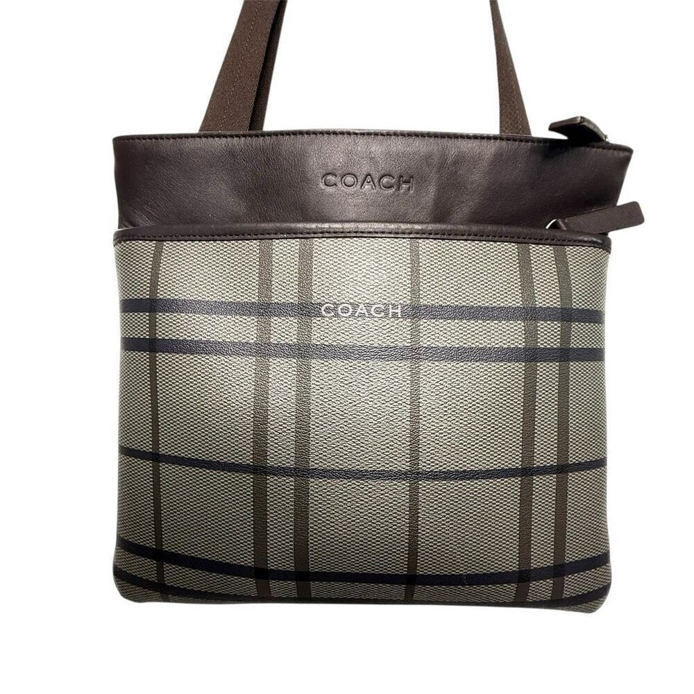 Coach Plaid Trans Atlantic Leather Messenger Bag F70751 Leather Trim, Crossbody, - Picture 2 of 13